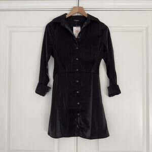 Storia The Carson Satin Buttondown Dress long sleeve A-Line cotton blend Black S